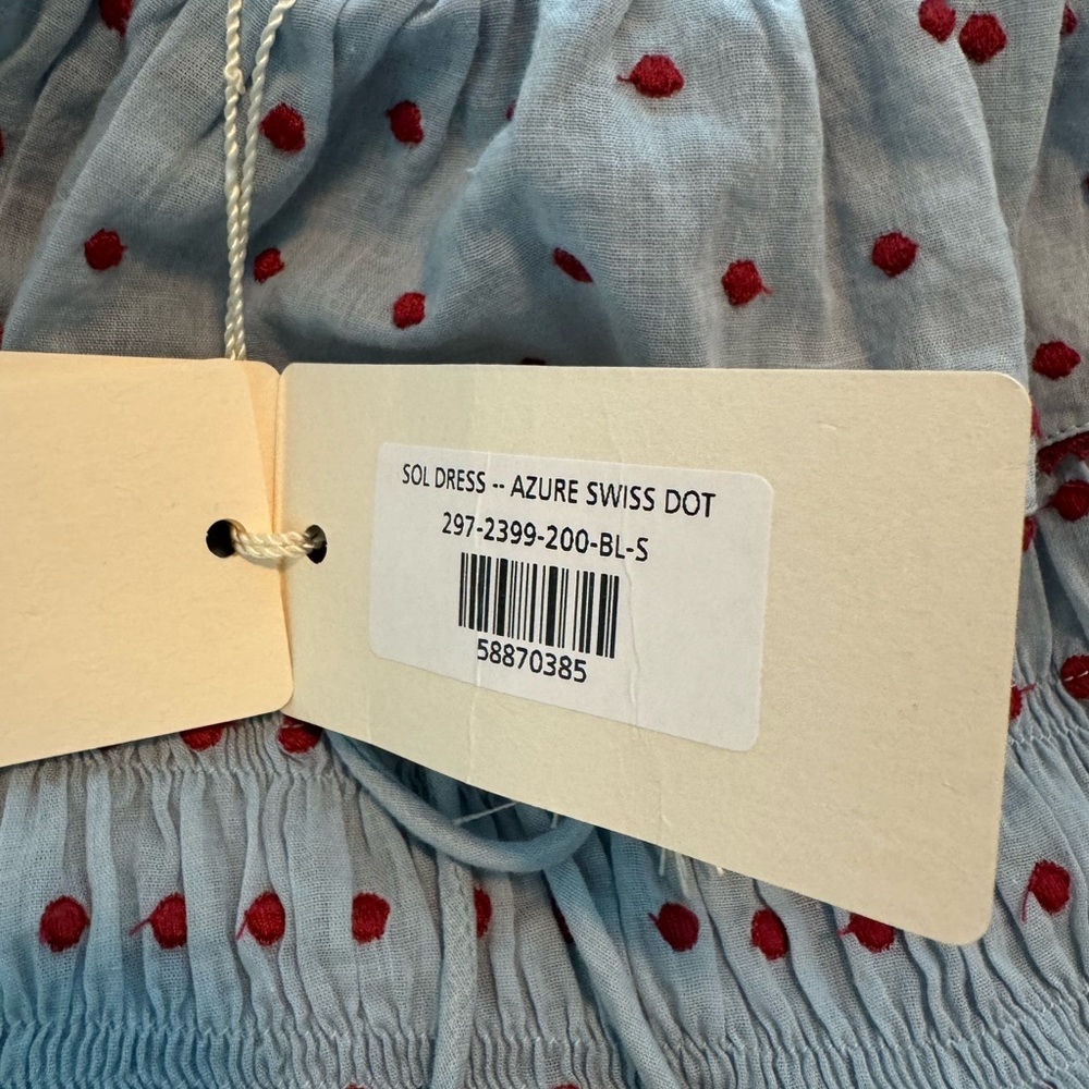 DOEN Sol Dress Blue Red Polka Dot Ruffle Midi Maxi in Small